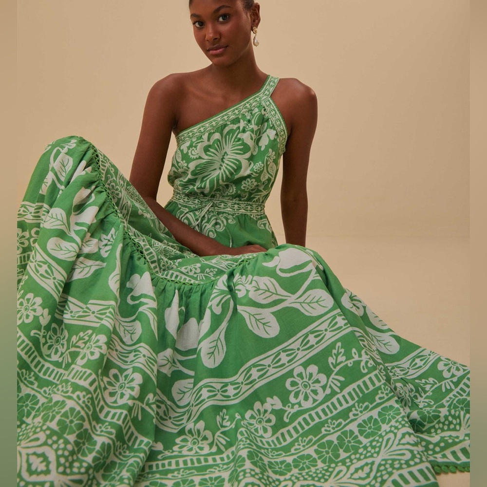 FARM Rio Sweet Garden Green Maxi Dress, Size Large